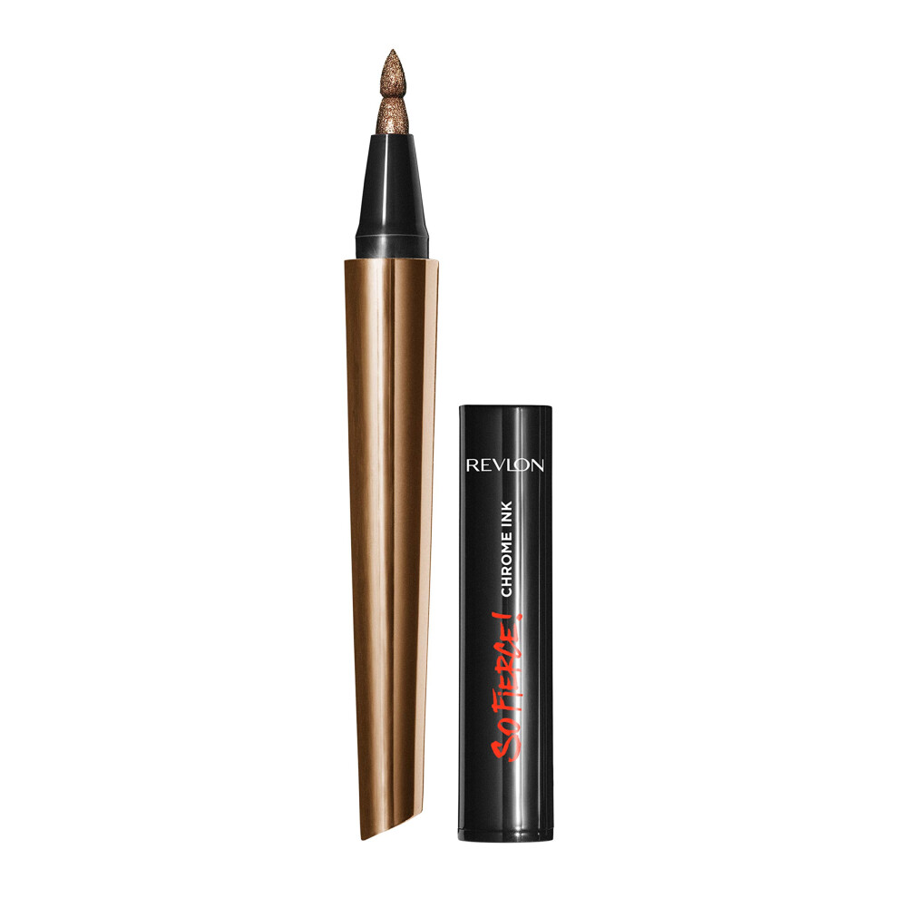 Revlon So Fierce! Chrome Ink Liquid Eyeliner  Longlasting Bold Metallic Pen Liner with Dip Ink Cap for Pearl  Shimmer Blend  902 Bronzage  0.03 oz.