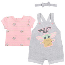 STAR WARS Het kind pasgeboren baby meisjes French Terry Snap korte overall T-shirt en hoofdband 3-delige set lichtgrijs 3-6 maanden