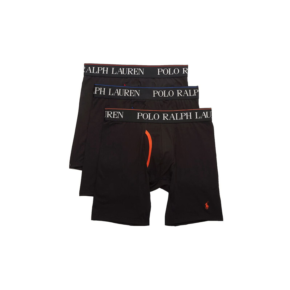 POLO Ralph Lauren Men's 4D Flex Cool Microfiber Boxer Briefs 3-Pack  Long Leg Black/Active Orange  Black/Rugby Royal  Black/Red-3 Pack  Small
