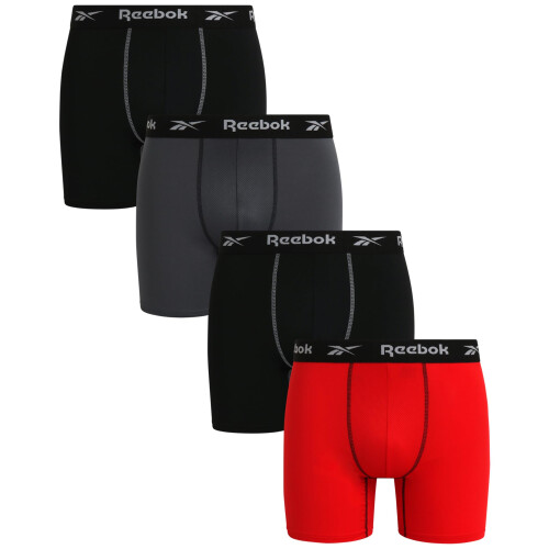 Reebok Reebok Ανδρικά Σκεπάσματα - Performance Boxer Briefs (4 Πακέτο), Μέγεθος Μedium, ΜαύροΚόκκινοΓκρι