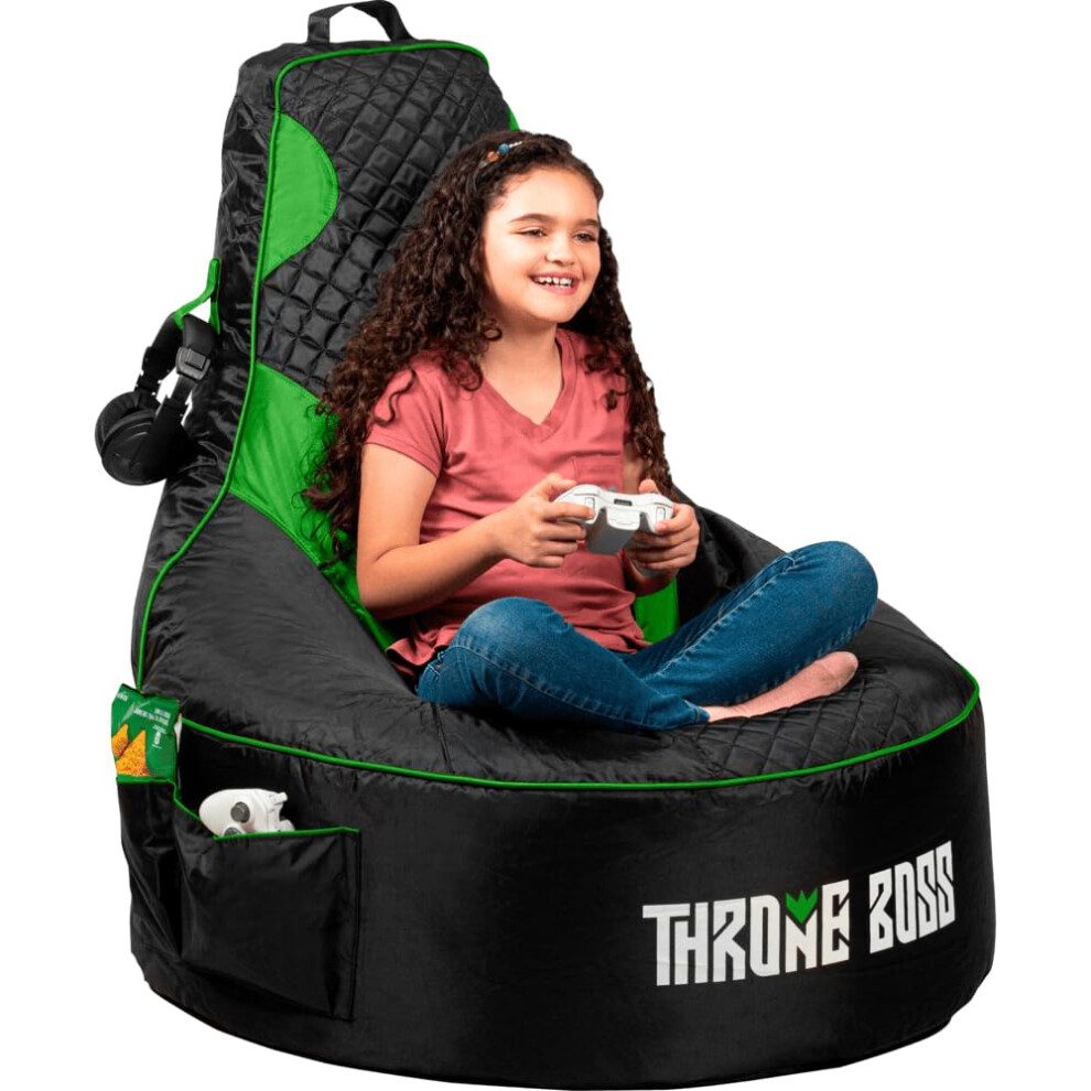 Throne Boss Gaming Bean Bag Chair Kids [Cover ONLY No Filling] with High Back - for Gaming Room - Low Gaming Chair on The Floor - Teens and Kids Bean