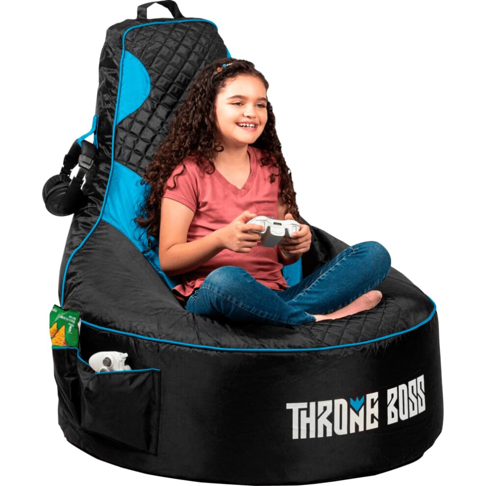 Throne Boss Gaming Bean Bag Chair Kids [Cover ONLY No Filling] with High Back - for Gaming Room - Low Gaming Chair on The Floor - Teens and Kids Bean