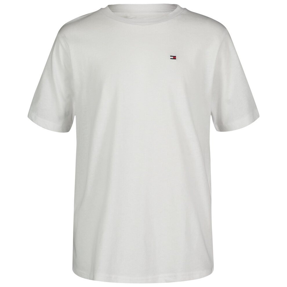 Tommy Hilfiger Boys' Short Sleeve Flag Solid Crew Neck T-Shirt  Bright White  8-10