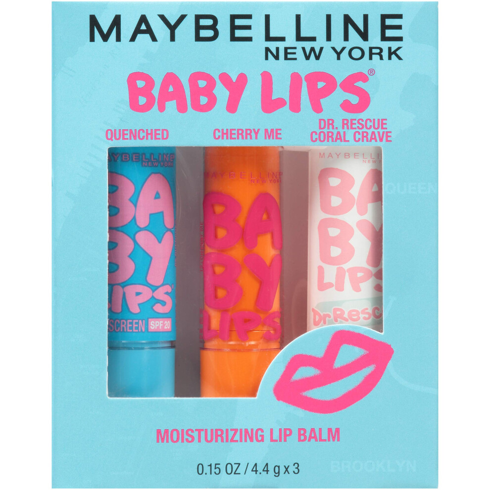 Maybelline New York Baby Lips Moisturizing Lip Balm 3-pack  Lip Care Essentials  3 Shades