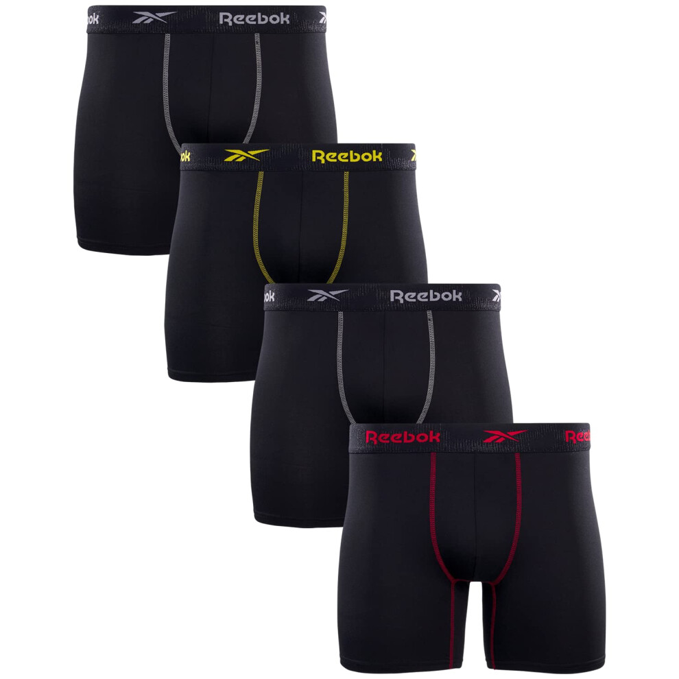 Reebok Men's Active Underwear - Sport Soft Performance Boxer Briefs (4 Pack)  Size Medium  All Black