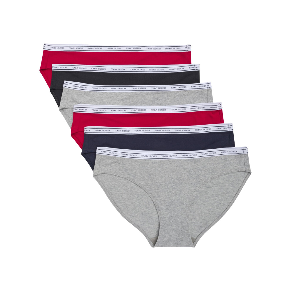 Tommy Hilfiger Women's Cotton Bikini Panty 6 Pack  Heather Grey/Navy/Red/Black  Medium