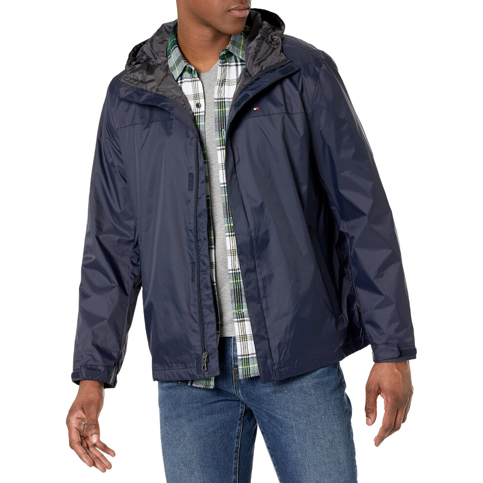 Tommy Hilfiger Mens Lightweight Breathable Waterproof Hooded Jacket Raincoat  Navy  2X US