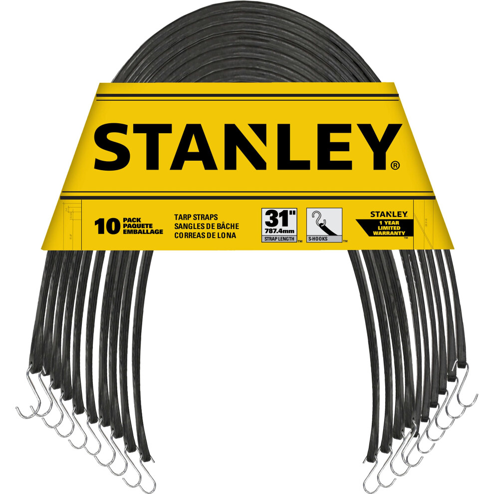 STANLEY S300431 Black 31"""" Rubber Tarp Bungee Cords for Boating  Camping  Cargo Support  10 Pack