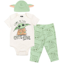 STAR WARS Mandalorian Baby Yoda 3-delat Set: Bodysuit, Byxor, Hatt 3-6 Månader Grön/Vit