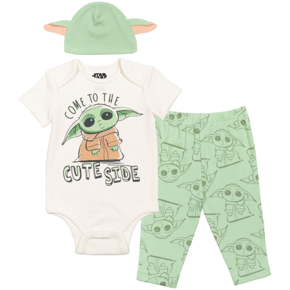 STAR WARS The Mandalorian Newborn Baby Boys Bodysuit Pants and Hat 3 Piece Outfit Set 6-9 Months