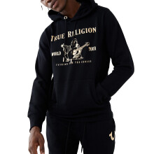 True Religion Sudadera con capucha de forro polar con diseo de Buda metlico para hombre, color negro, talla XL