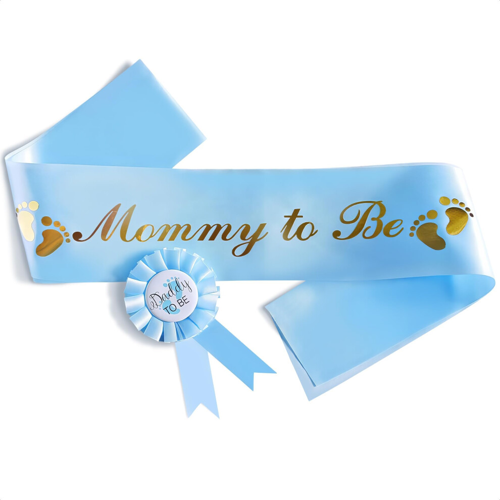 V TOWER Baby Shower Decorations Boy - Welcome Baby Boy Gender Reveal Daddy to Be Badge Sash for Baby Shower Blue Sashes Blue Baby Shower Decorations -