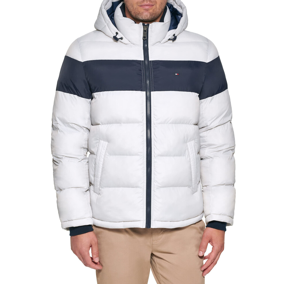 Tommy Hilfiger Men's Hooded Puffer Jacket  Ice Midnight Stripe  XX-Large
