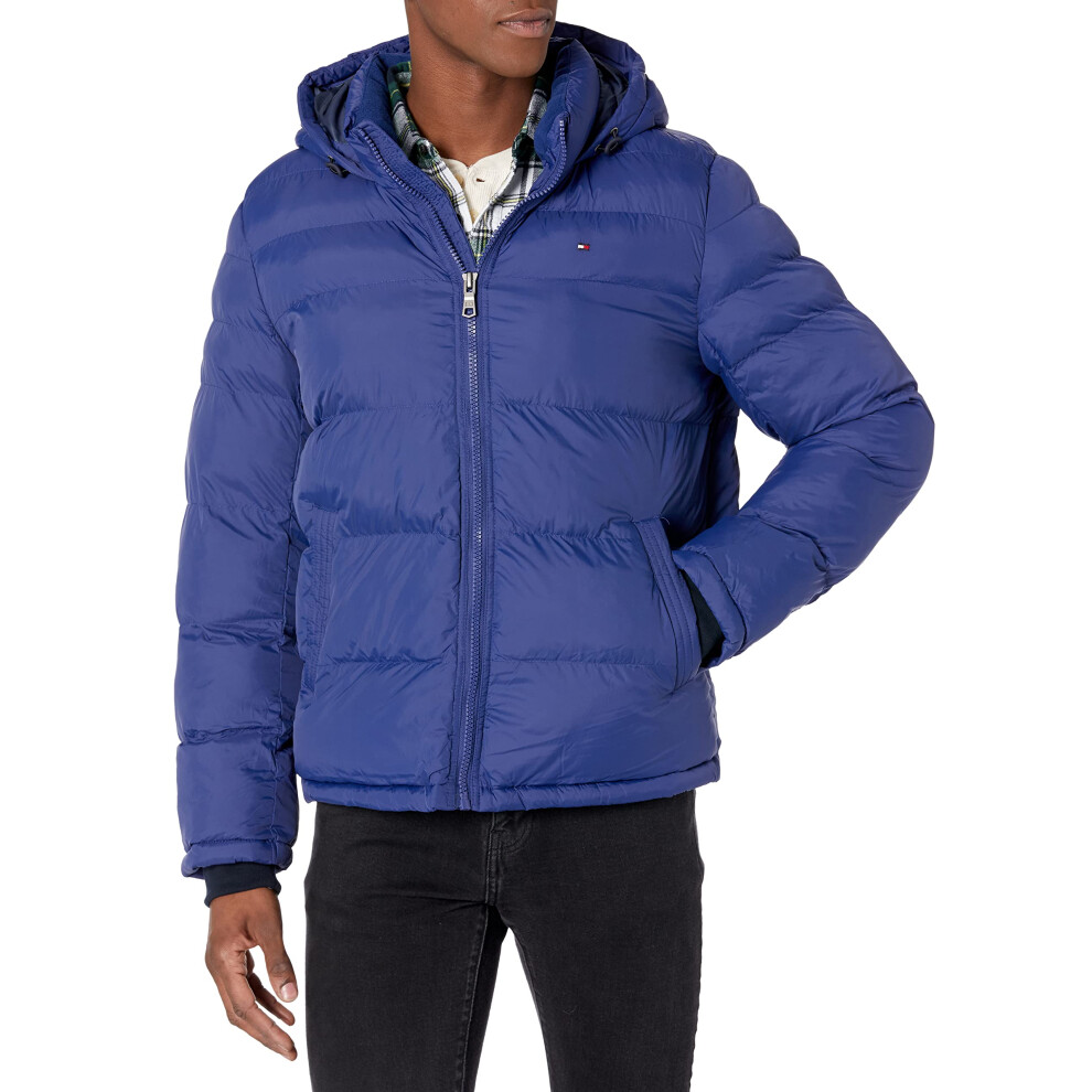 Tommy Hilfiger mens Hooded Puffer Jacket Down Alternative Coat  Royal Blue  3X-Large Tall US