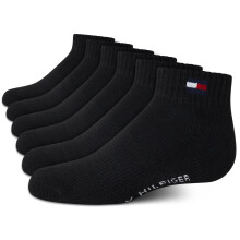 Tommy Hilfiger Boys' Athletic Socks - Performance Cushion Quarter Cut Ankle Socks (6 Pack), Size Medium, Black
