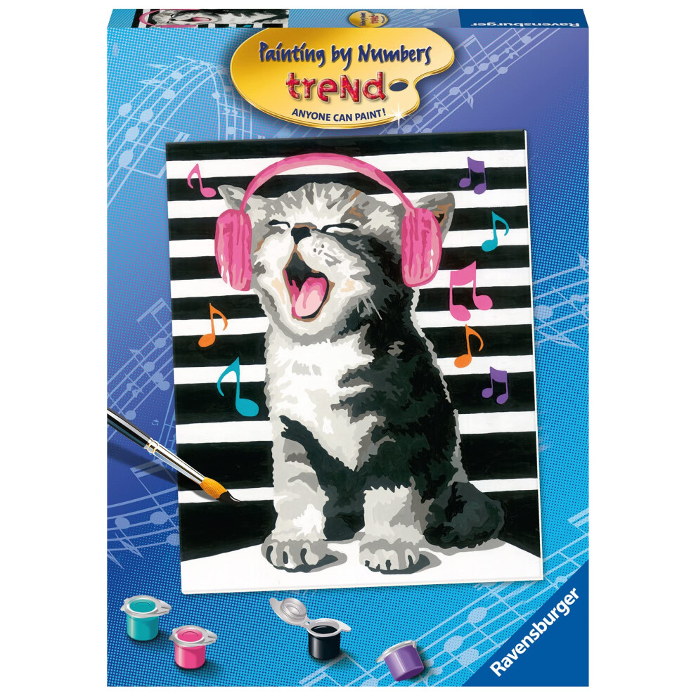 Ravensburger Singing Kitten Paint by Numbers Kit for Children - Painting Arts and Crafts for Kids Age 12 Years Up