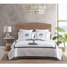 Tommy Bahama | Coleccin Palm Island | Edredn: 100% de algodn reversible suave y transpirable Pre -lavado para mayor suavidad King Gray