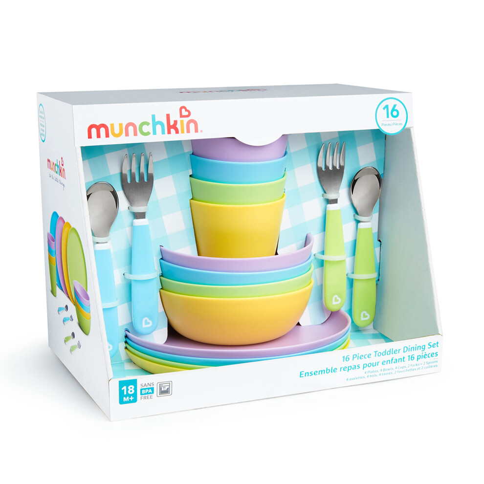 Munchkin 16pc Baby and Toddler Feeding Supplies Set - Includes Plates  Bowls  Cups and Utensils