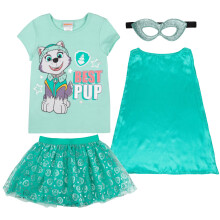 Paw Patrol Everest Little Girls Cosplay Costume T-Shirt Mesh Skirt Tulle Cape and Mask 4 Turquoise 7-8