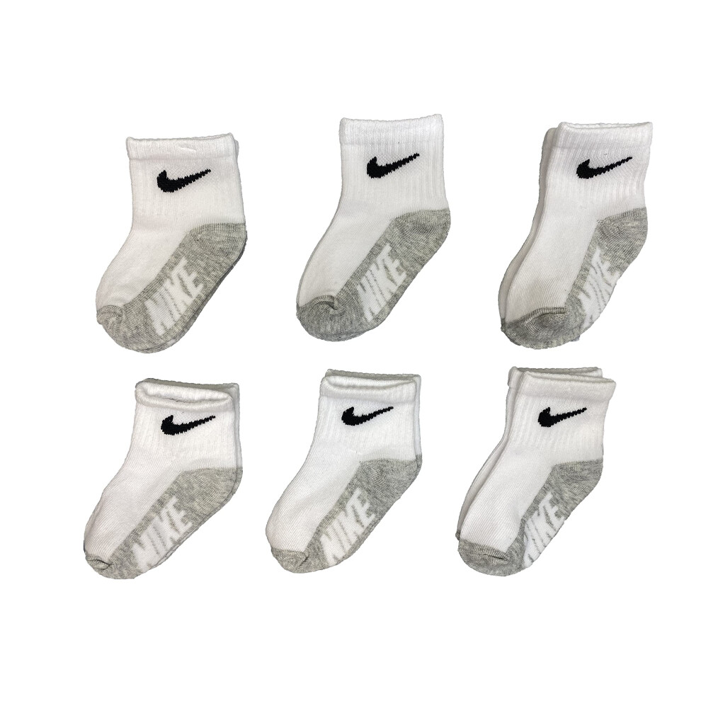Nike Baby Lightweight Ankle Socks 6 Pack (White(MN0659-001)/Grey  12-24 Months)