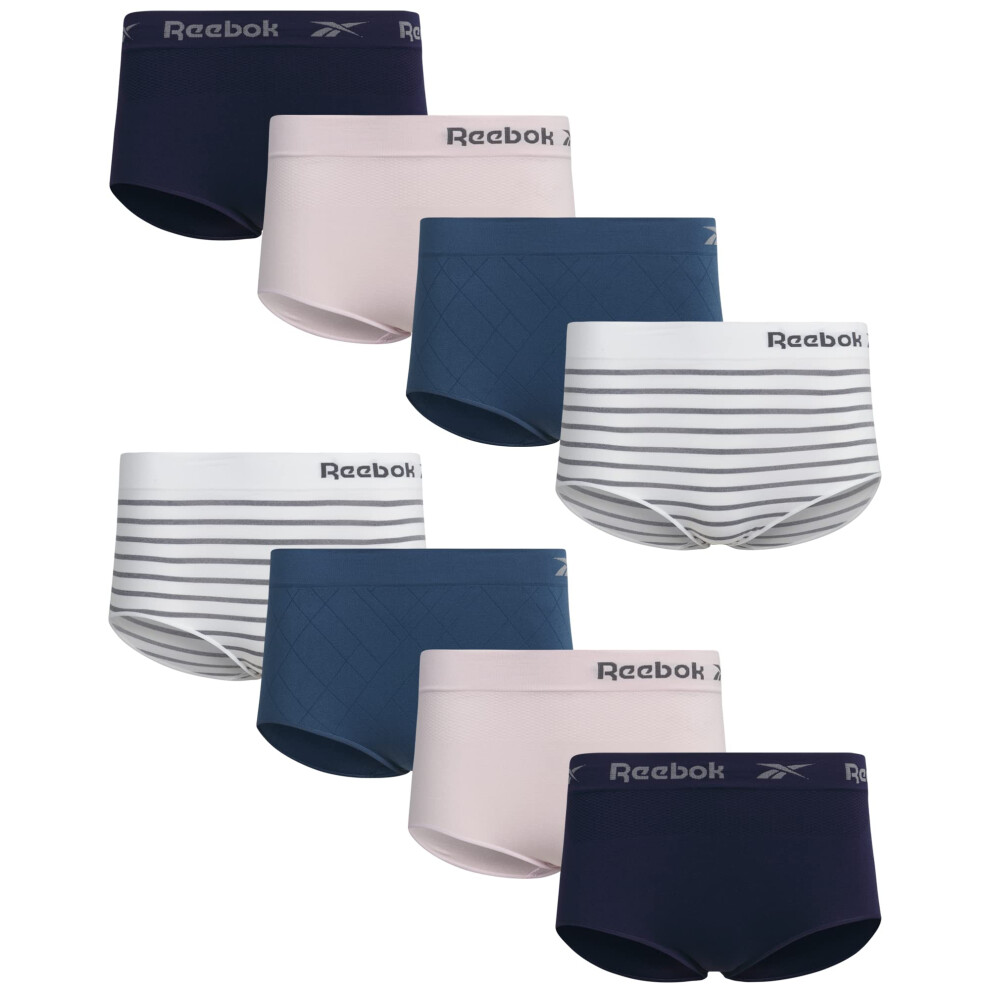 Reebok Women's Underwear - Seamless High Waist Brief Panties (8 Pack)  Size Medium  BluePurpleWhite Stripe