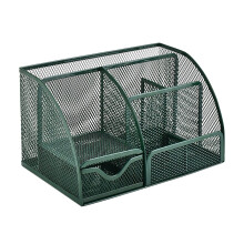 VANRA Office Supply Caddy Metal Mesh Desktop Supplies Organizer School Supply Holder Stuff Storage Organizer 6 Compartimenten met Lade (Olijfgroen)