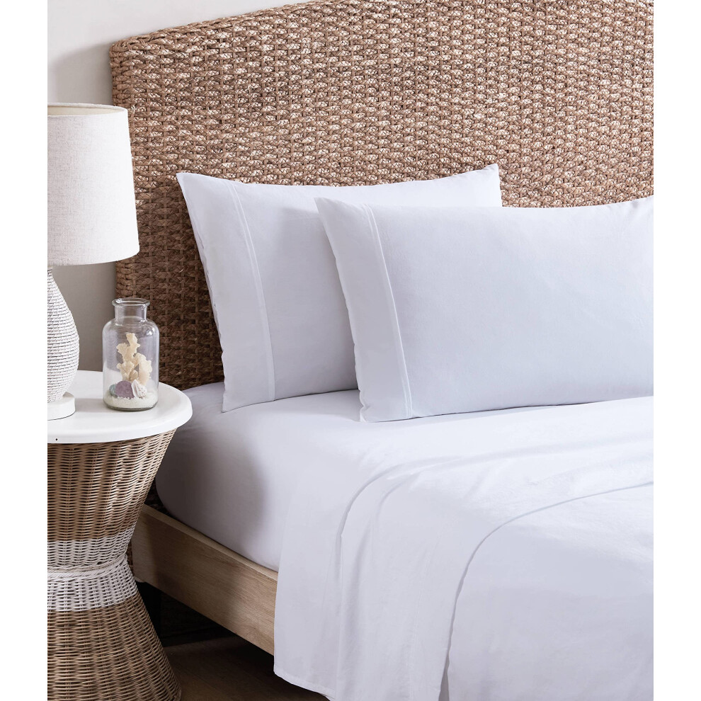 Tommy Bahama - Parure de lit King Size en coton biologique, s'adoucit    chaque lavage (TB T200 Blanc King Size)