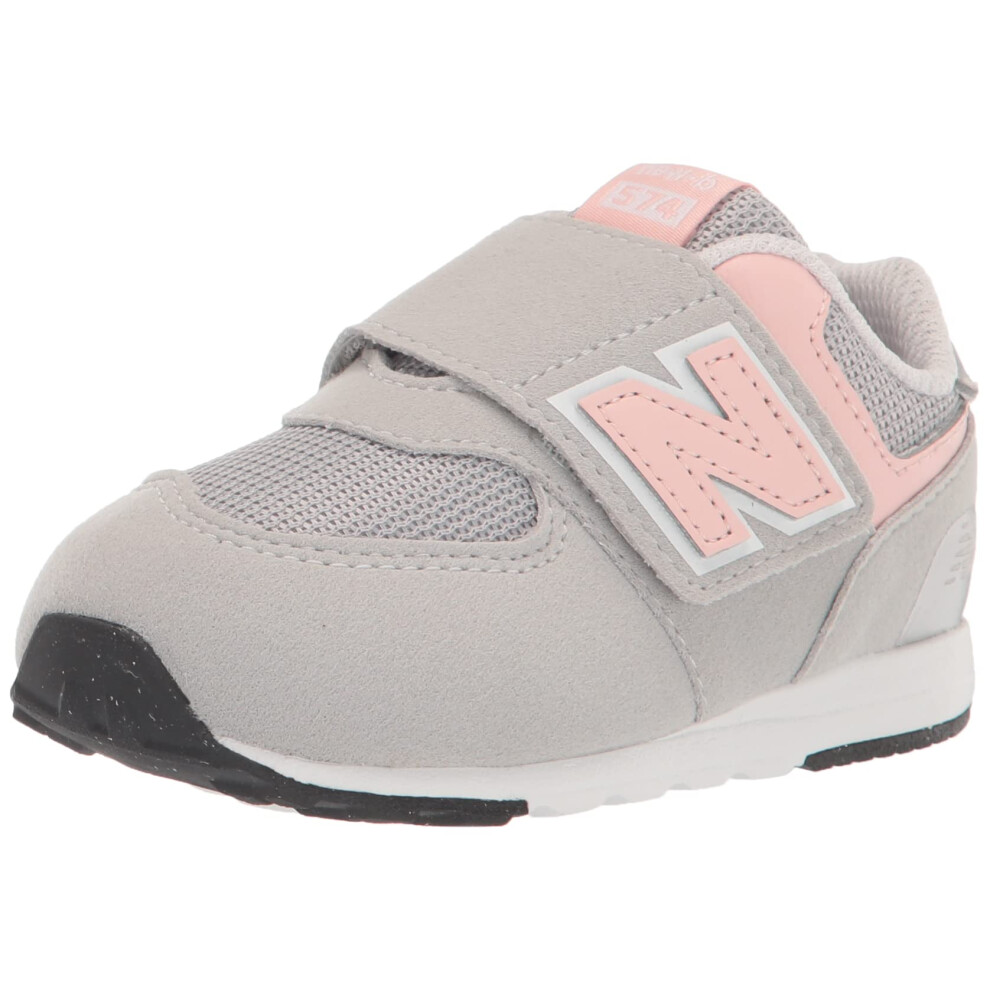 New Balance Kid's 574 V1 New-B Hook And Loop Sneaker Rain Cloud/Pink Haze 2 Wide Infant