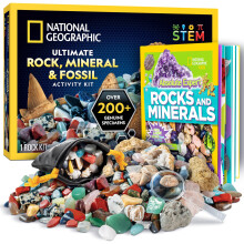 National Geographic Rock Collection Box for Kids - 200 pieces Rock Set avec de vrais fossiles et cristaux - Comprend un expert absolu: Rocks & Mi