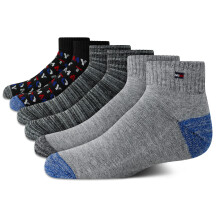 Tommy Hilfiger Boys' Athletic Socks - Performance Cushion Quarter Cut Ankle Socks (6 Pack), Size Large, Black/Grey