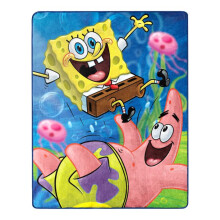 Nickelodeon Spongebob Squarepants Zijdezachte Deken. Blauw Geel Roze Groen Wit