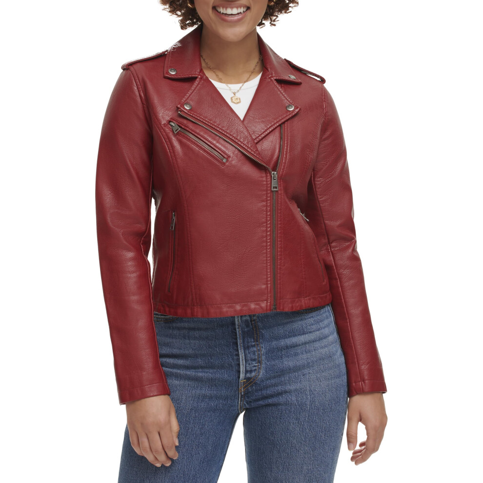 Levi's Women's Classic Faux Leather Moto Jacket (Regular & Plus Size)  Deep Cherry Red  1X