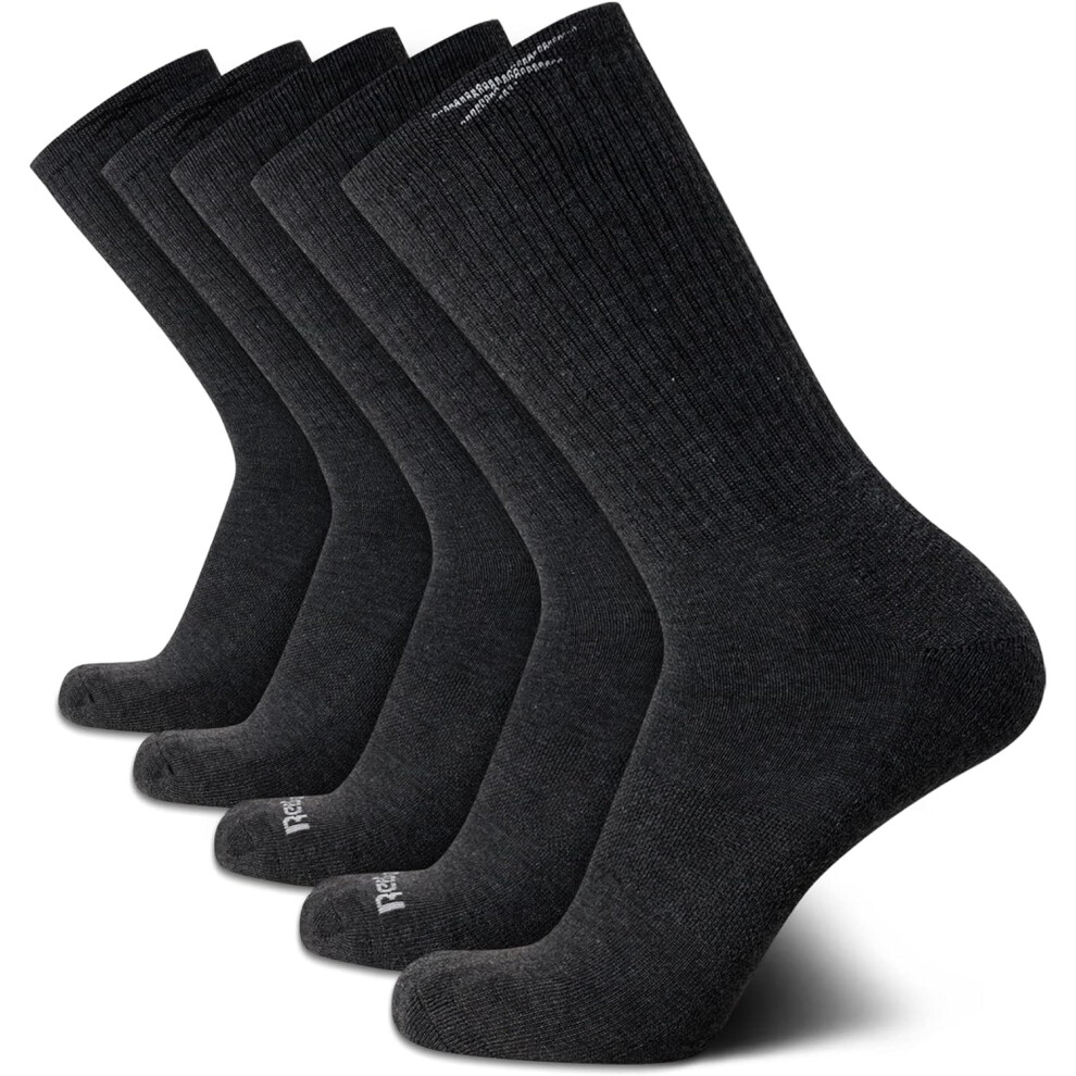 Reebok Men's Cushioned Comfort Athletic Performance High Crew Socks (5 Pack)  Size 6-12.5  Classic Grey