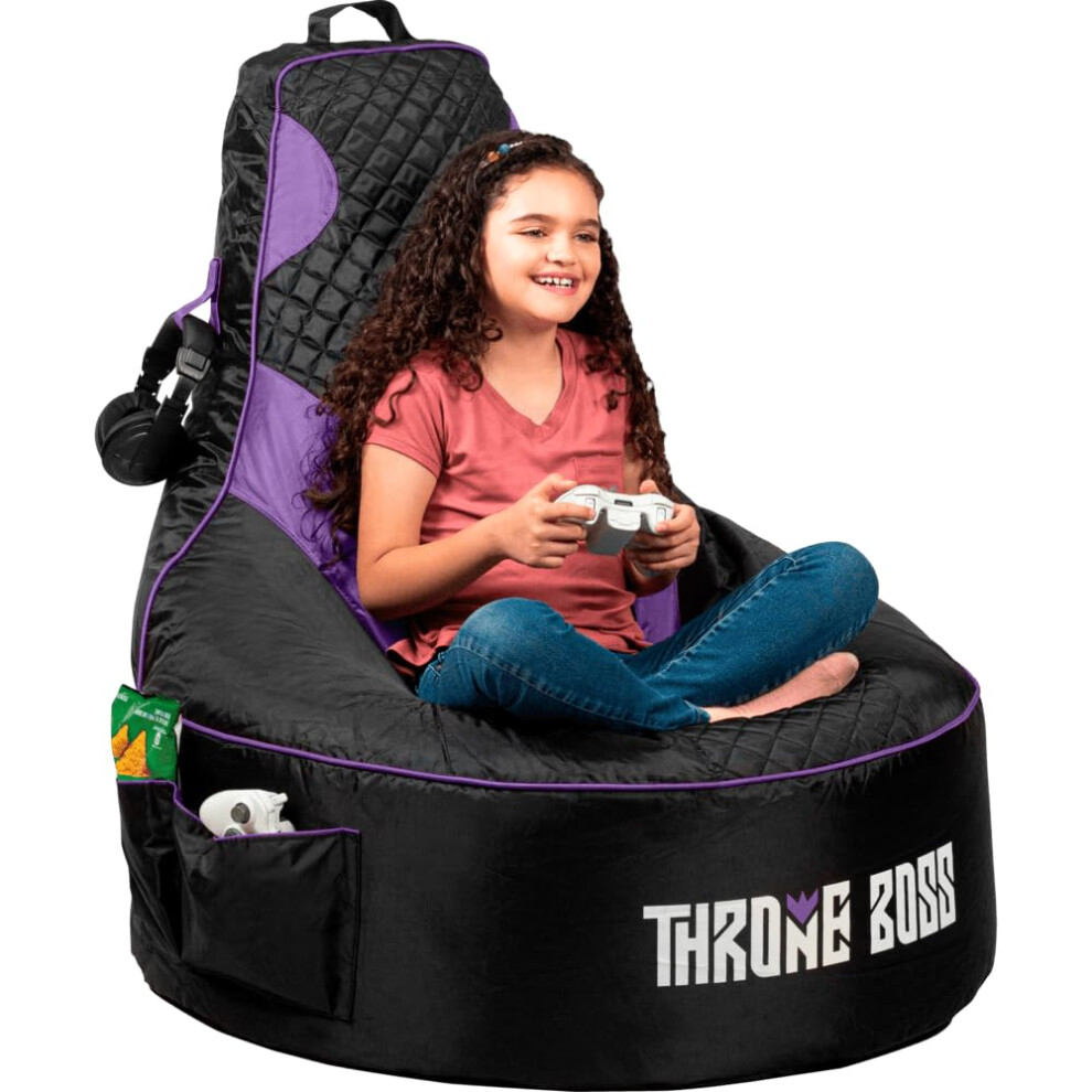 Throne Boss Gaming Bean Bag Chair Kids [Cover ONLY No Filling] with High Back - for Gaming Room - Low Gaming Chair on The Floor - Teens and Kids Bean