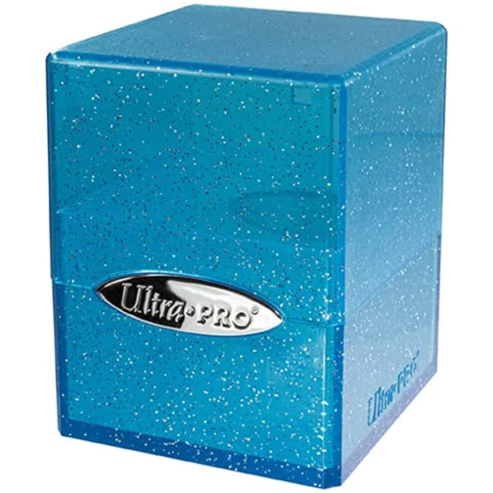 Ultra Pro - Contenitore Satinato A Cubo Per Oltre 100 Carte Collezionabili (Blu Glitterato); Proteggi Le Tue Carte Da Gioco, Carte Sportive O Carte Da Collezione In Elegante Scatola Glitterata Di-image