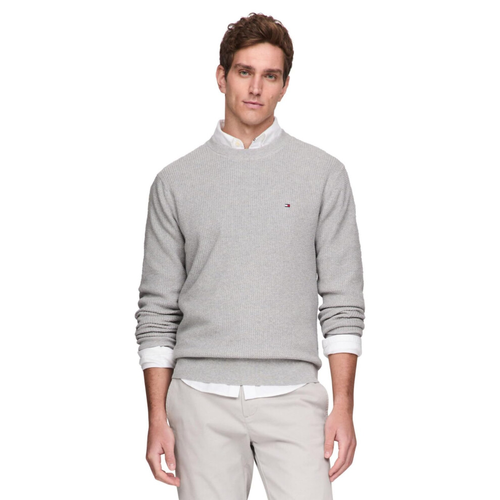 Tommy Hilfiger Men's Structured Crew Neck Sweater Light Grey Heather