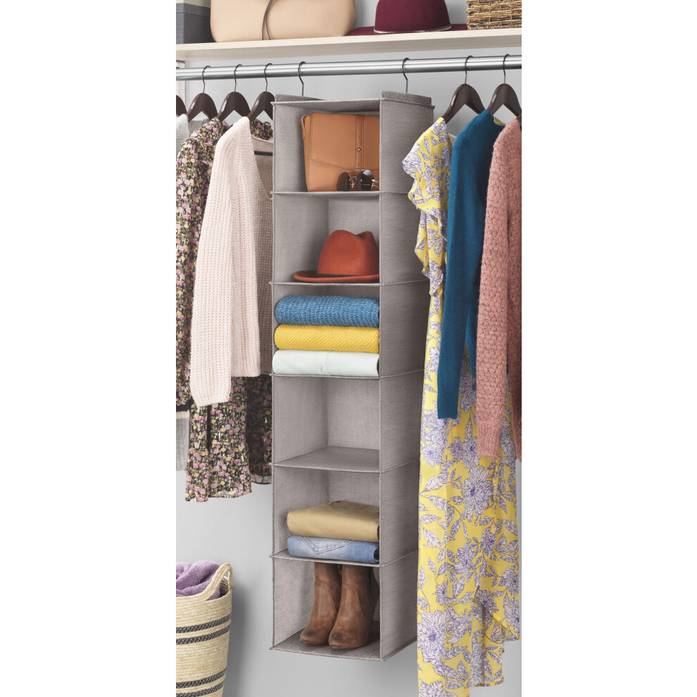 Whitmor Hanging Accessory Shelves - 6 Section Closet Organizer - Light Grey