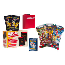 Kit da collezione Mega Pok mon: 100 carte Pok mon in totale | 5 pacchetti + 50 carte (include 1 carta olografica) + mini raccoglitore