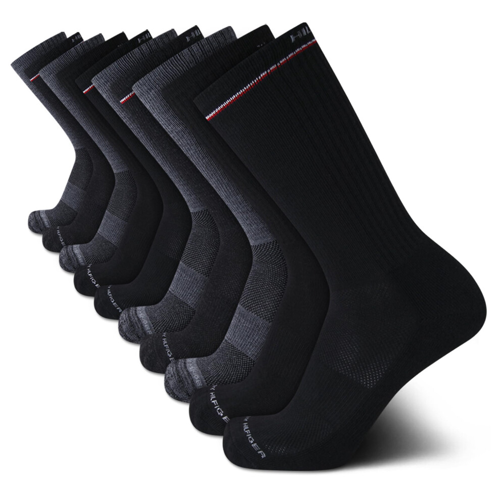 Tommy Hilfiger Men's Athletic Socks - Cushioned Crew Socks (10 Pack)  Size 7-12  Black Assorted