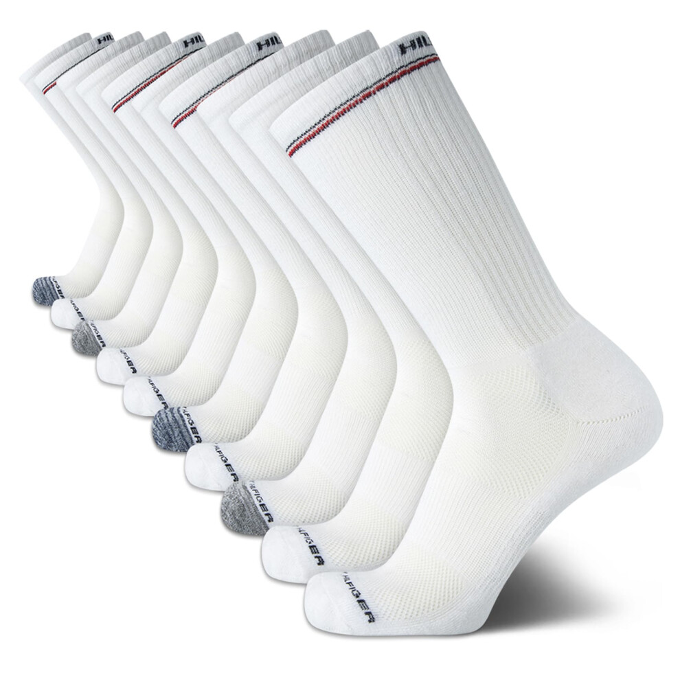 Tommy Hilfiger Men's Athletic Socks - Cushioned Crew Socks (10 Pack)  Size 7-12  White/Grey