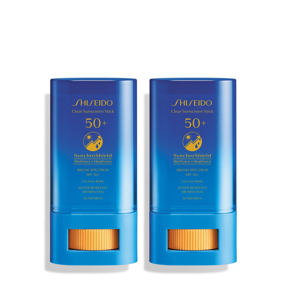 Shiseido Clear Sunscreen Stick SPF 50+ - Pack of 2 - Invisible Broad-Spectrum Face Sunscreen - Wear Under & Over Makeup - Lightweight Formula - All Sk
