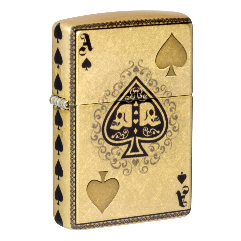 Zippo Ace Of Skulls Design 540 Tumbled Brass Pocket Lighter