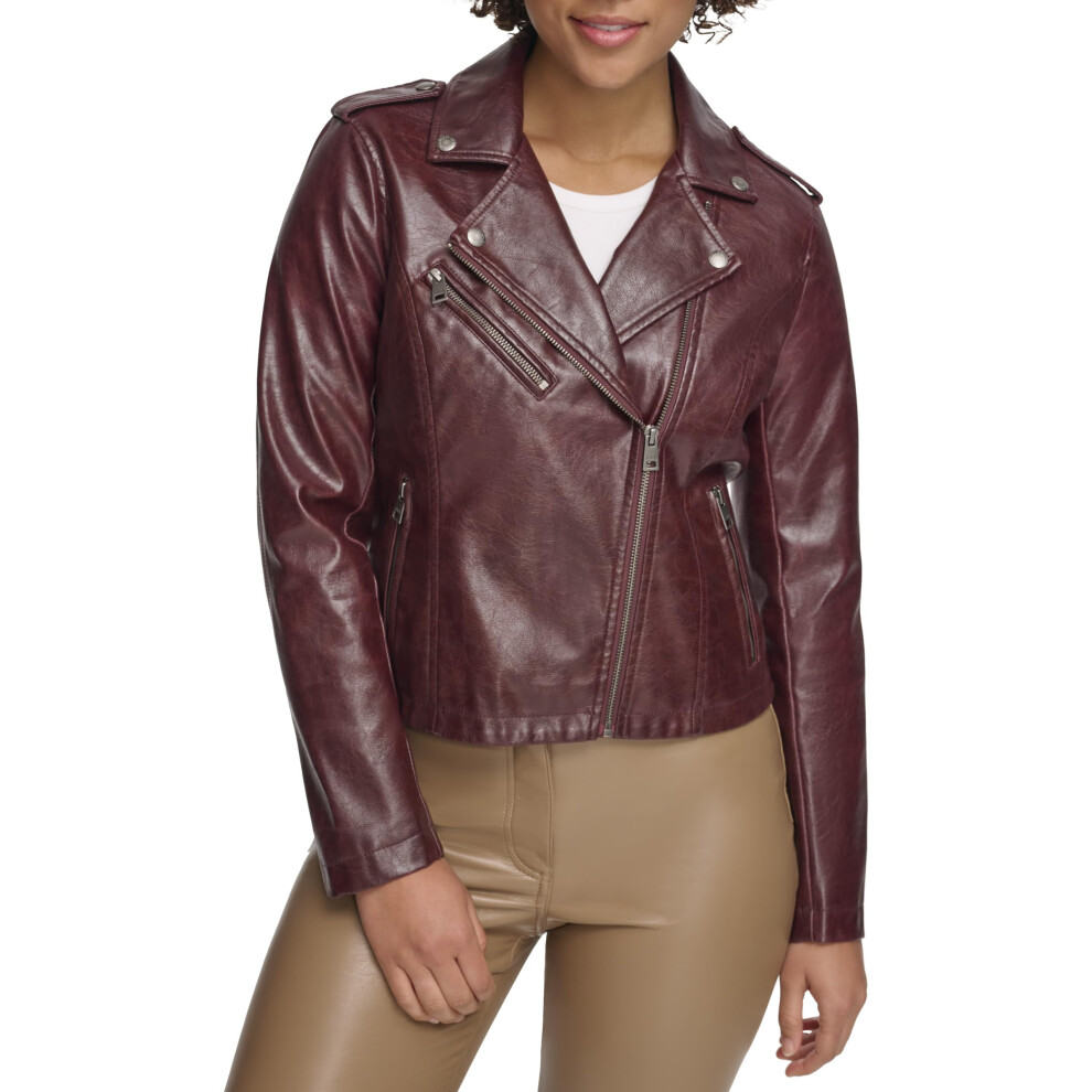Levi's Women's The Classic Faux Leather Moto Jacket (Regular & Plus Size)  Oxblood Gloss Pu  X-Large