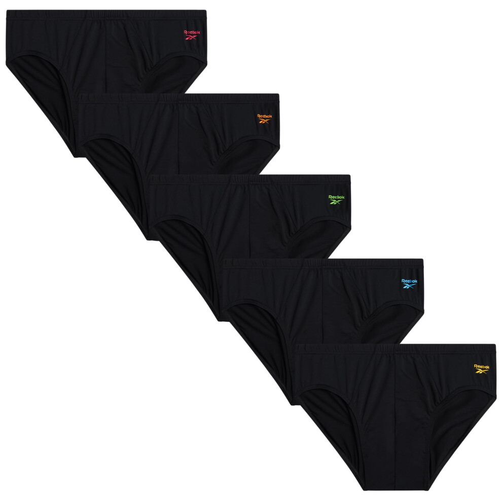 Reebok Men's Briefs - 5 Pack Quick Dry Low Rise Performance Underwear Briefs - Soft Stretch Athletic Men's Bikini Briefs S-XL  Size Small  Solid Black
