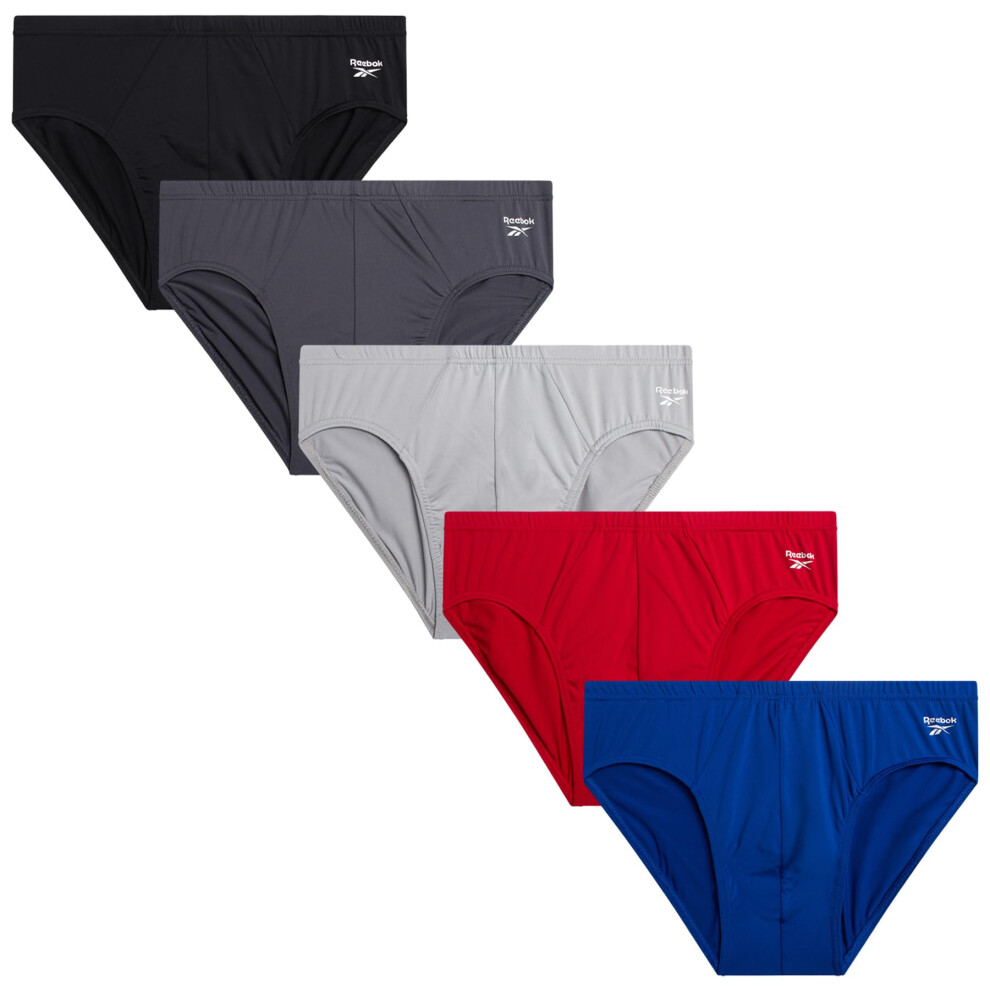 Reebok Men's Briefs - 5 Pack Quick Dry Low Rise Performance Underwear Briefs - Soft Stretch Athletic Men's Bikini Briefs S-XL  Size Medium  Black/Dark