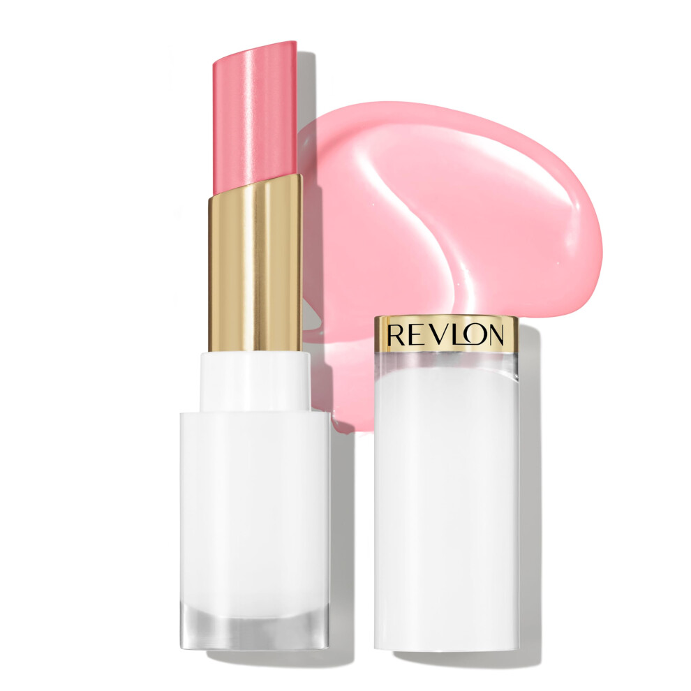 REVLON Super Lustrous Glass Shine Balm  Hydrating Tinted Lipstick  Sheer  Glossy Shiny Finish  002 Pink Flip  0.11 oz