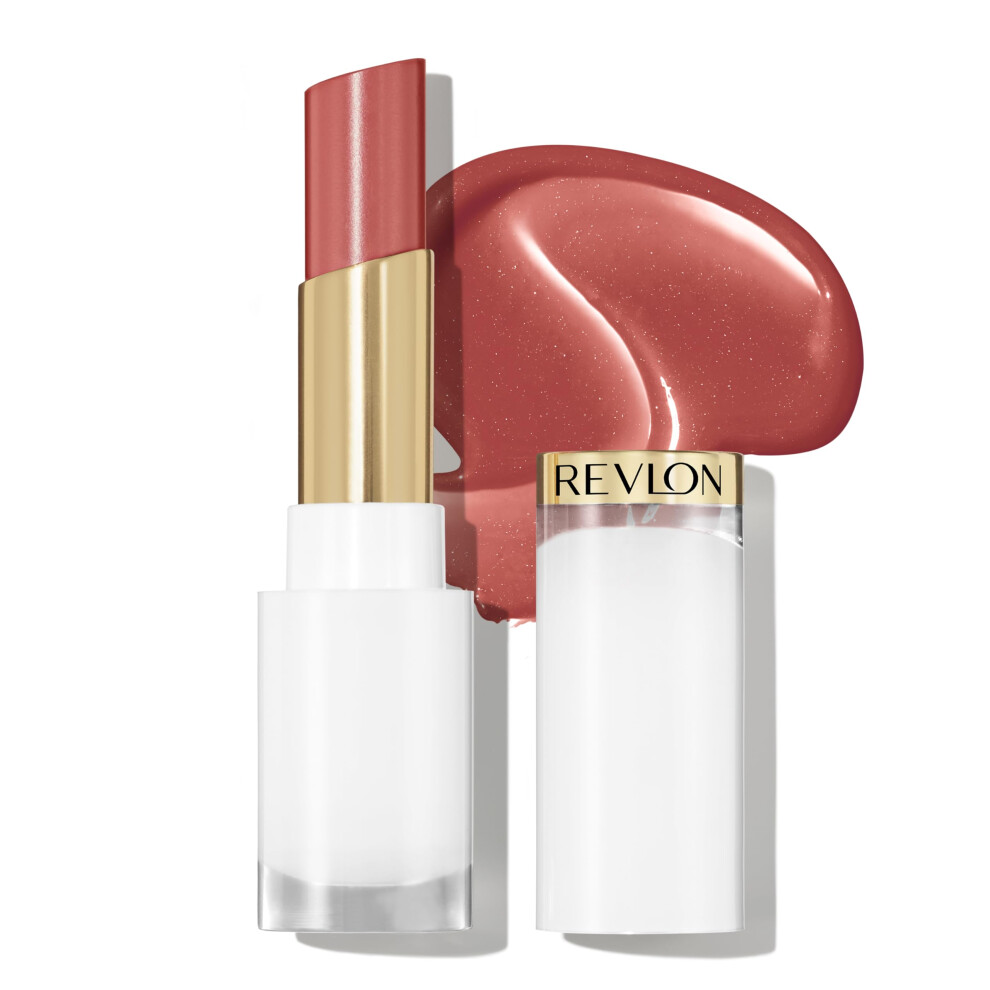 REVLON Super Lustrous Glass Shine Balm  Hydrating Tinted Lipstick  Sheer  Glossy Shiny Finish  004 Nude Illuminator  0.11 oz