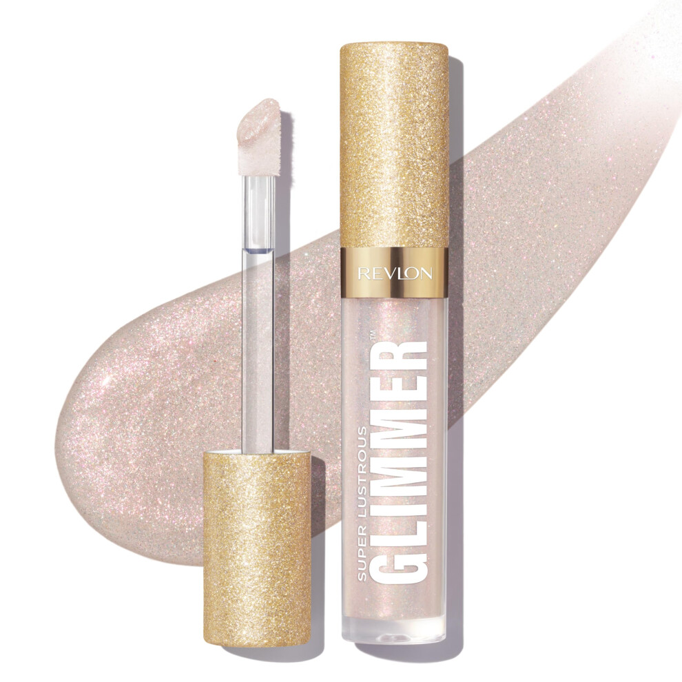REVLON Super Lustrous Glimmer Gloss  Non-Sticky Lip Gloss  High-Shine Finish  Plant-Based Glitter  001 Diamond Drama  0.13 fl oz