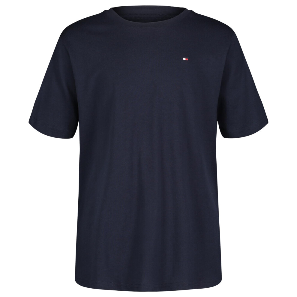 Tommy Hilfiger Boys' Short Sleeve Solid Crew Neck T-Shirt  Soft  Comfortable  Relaxed Fit  Flag Navy Blazer  18-20