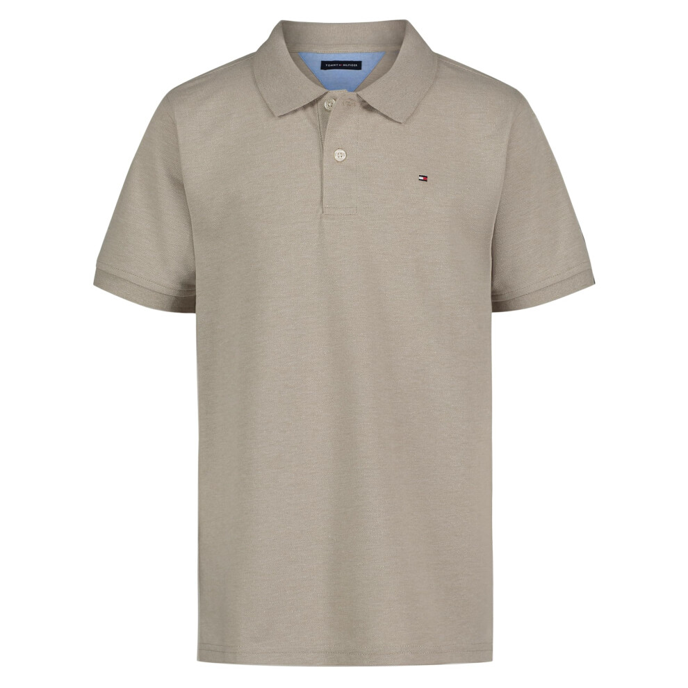 Tommy Hilfiger Boys' Short Sleeve Pique Ivy Polo Shirt  Button Closure  Soft & Comfortable  Sandalwood Heather  18-20